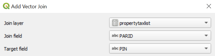 Figure 10 - How you would want to join the CSV attributes into the parcel layer is shown here.