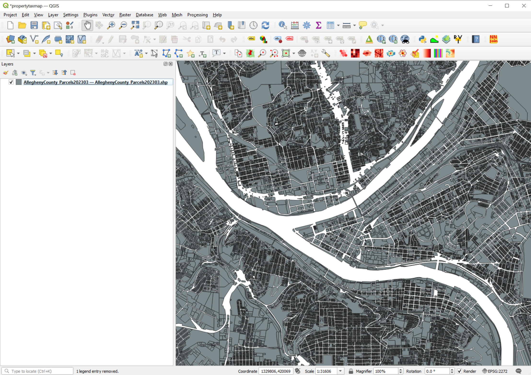 Figure 2 - Initial imported map of Allegheny County.